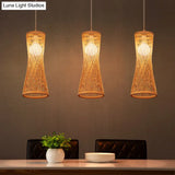 Bamboo Asian Ceiling Lamp With Wide Flare Design 1-Bulb Beige Fixture 6.5 Width