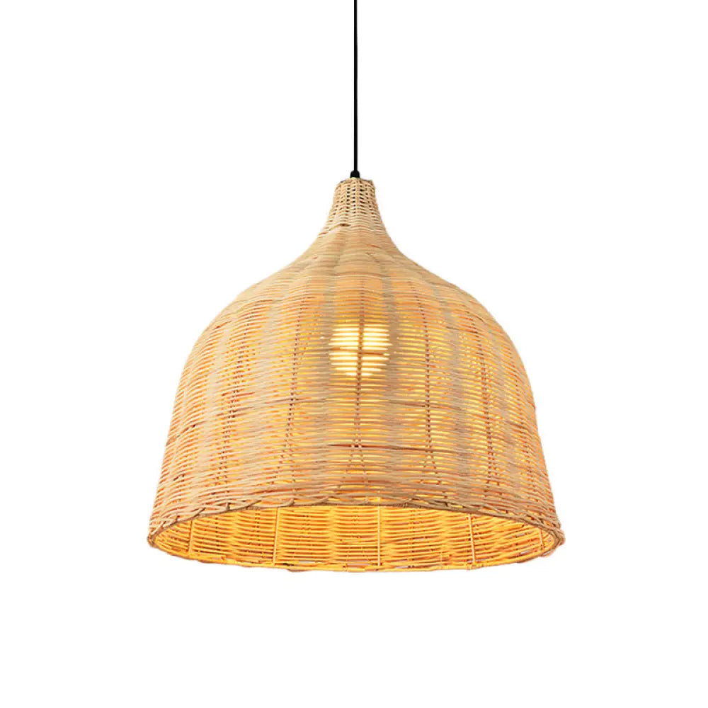 Bamboo Bell Hanging Lamp: Handcrafted 1-Light Pendant For Restaurants - 10’/12’/23.5’ Wide