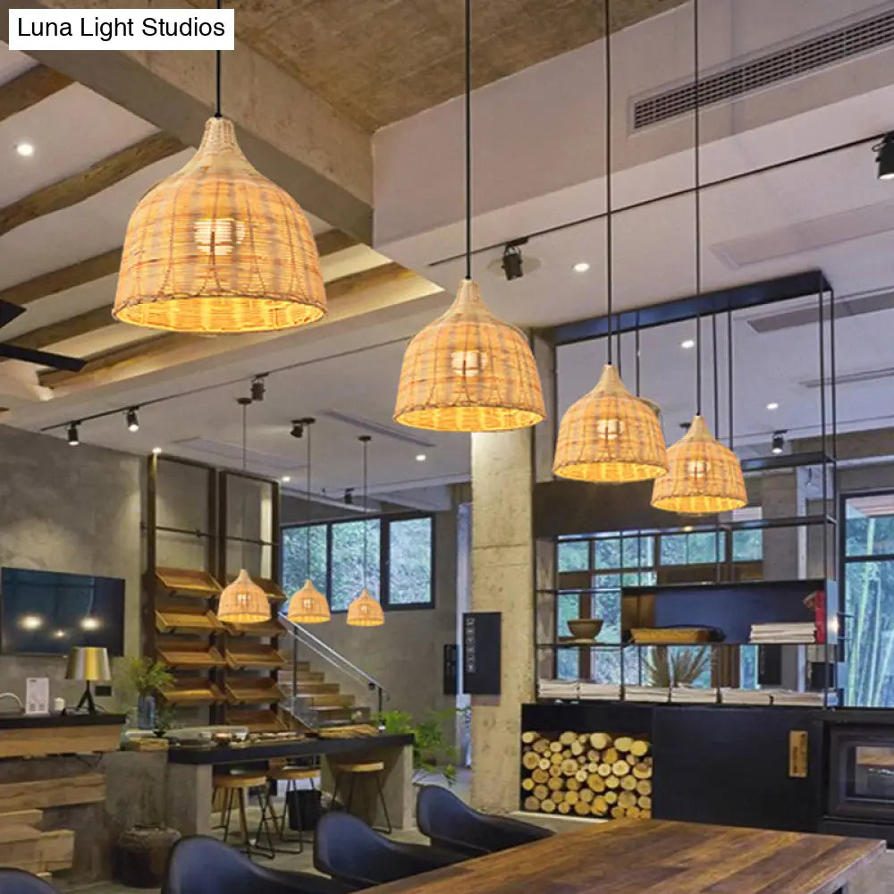 Bamboo Bell Hanging Lamp: Handcrafted 1-Light Pendant For Restaurants - 10’/12’/23.5’ Wide