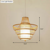 Bamboo Cage Pendant Light For Tearoom - Chinese Style 1 Bulb Beige