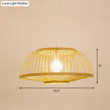 Bamboo Cage Pendant Light For Tearoom - Chinese Style 1 Bulb Beige