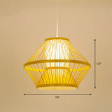 Bamboo Cage Pendant Light For Tearoom - Chinese Style 1 Bulb Beige / F