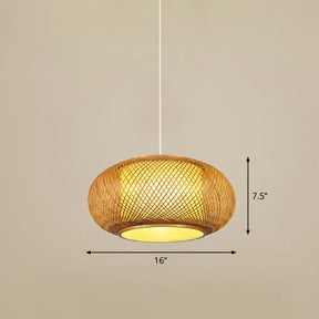 Bamboo Cage Pendant Light For Tearoom - Chinese Style 1 Bulb Beige / H