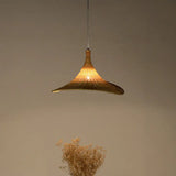 Bamboo Contemporary Suspension Pendant - 16’/19.5’ W 1-Light Indoor Hanging Lamp In Beige / 16’