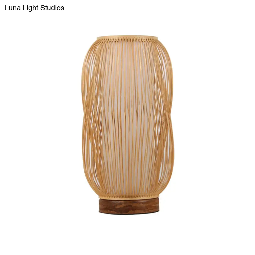 Bamboo Cylinder Desk Light - Wood Base 1-Bulb Task Lighting