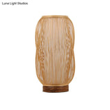 Bamboo Cylinder Desk Light - Wood Base 1-Bulb Task Lighting