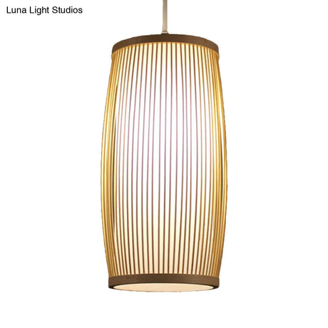 Bamboo Cylinder Dining Room Hanging Lamp - Modern Beige Light