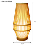 Bamboo Desk Lamp - Japanese Style With Beige Shade And Tubular Inner Light