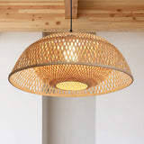 Bamboo Dome Pendant Light Fixture Kit - 1 Bulb Wood Hanging Lamp 18/23.5 Wide / 23.5
