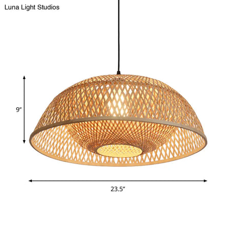 Bamboo Dome Pendant Light Fixture Kit - 1 Bulb Wood Hanging Lamp 18/23.5 Wide