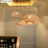 Bamboo Dome Pendant Light Fixture Kit - 1 Bulb Wood Hanging Lamp 18/23.5 Wide