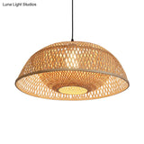 Bamboo Dome Pendant Light Fixture Kit - 1 Bulb Wood Hanging Lamp 18/23.5 Wide