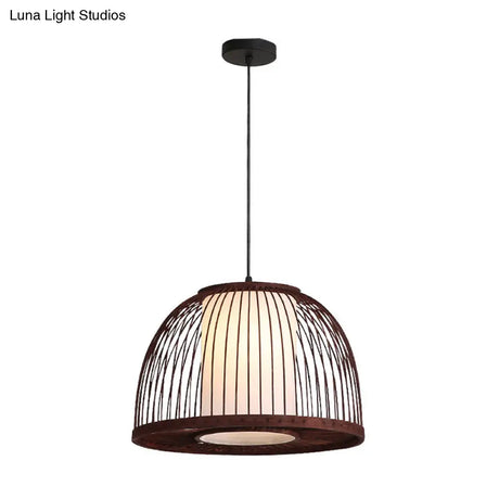 Bamboo Domed Pendant Lamp Asia 1 Light - Coffee Size Options: 14 16 18 Ideal For Dining Room