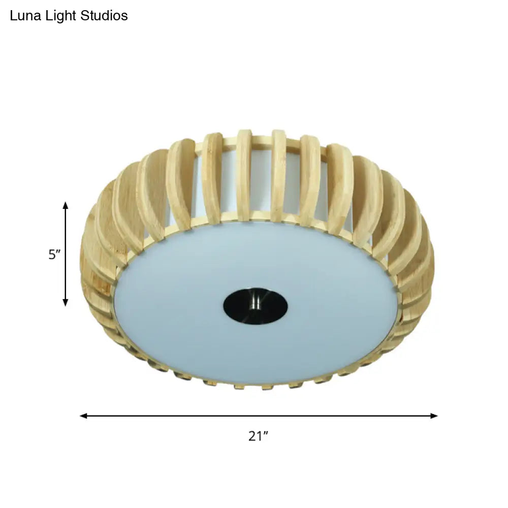 Bamboo Donut Flush Mount 3 - Bulb Ceiling Chandelier - 17’/21’ Wide Traditional Wood Design
