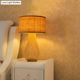 Bamboo Droplet Desk Lamp: Chinese Style Beige Task Lighting With Cylinder Fabric Shade