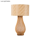 Bamboo Droplet Desk Lamp: Chinese Style Beige Task Lighting With Cylinder Fabric Shade