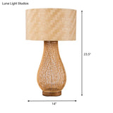 Bamboo Droplet Desk Lamp: Chinese Style Beige Task Lighting With Cylinder Fabric Shade
