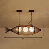 Bamboo Fish-Shaped Southeast Asian Chandelier With 3 Bulbs Ceiling Lighting Fixture Coffee