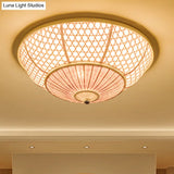 Bamboo Flush Dome Light: Chinese Style Beige Ceiling Fixture (3 Bulbs) - Ideal For Living Room