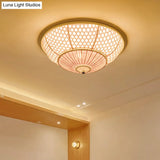 Bamboo Flush Dome Light: Chinese Style Beige Ceiling Fixture (3 Bulbs) - Ideal For Living Room