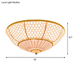 Bamboo Flush Dome Light: Chinese Style Beige Ceiling Fixture (3 Bulbs) - Ideal For Living Room