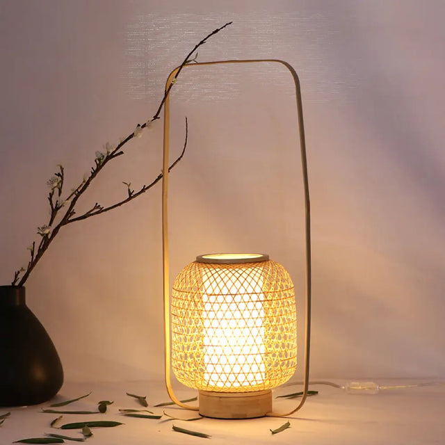 Bamboo Hand Twisted Asia Task Light Desk Lamp - Small Beige With Handle