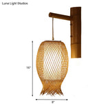 Bamboo Handcrafted Sconce Light - 1 Head Khaki Wall Mount With White Parchment Shade Asian Inspired