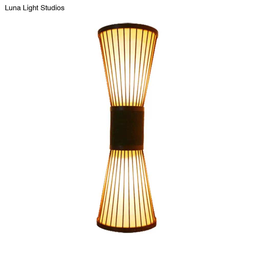 Bamboo Hourglass Sconce Light - Modern Wall Lighting Fixture With 2 Bulbs In Bronze For Living Room