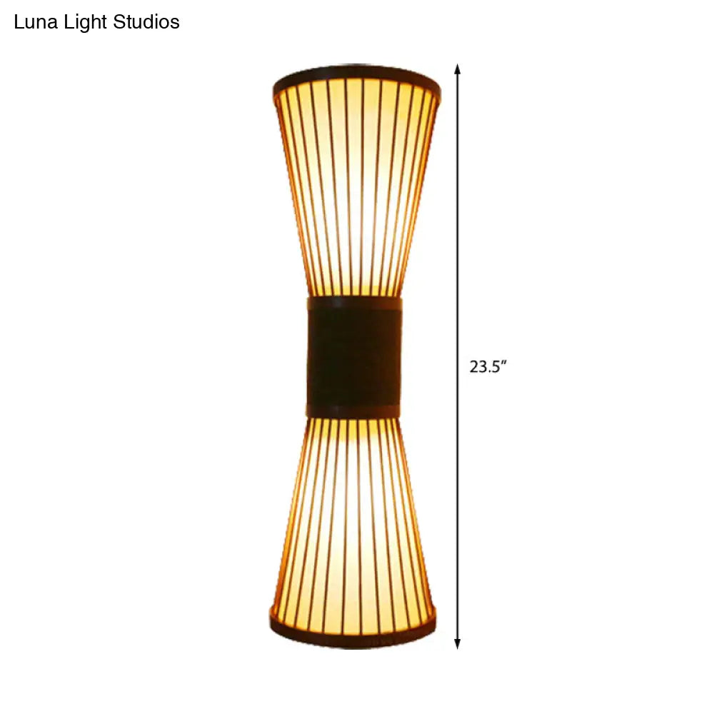Bamboo Hourglass Sconce Light - Modern Wall Lighting Fixture With 2 Bulbs In Bronze For Living Room