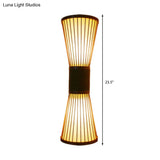 Bamboo Hourglass Sconce Light - Modern Wall Lighting Fixture With 2 Bulbs In Bronze For Living Room