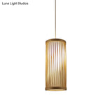 Bamboo Japanese Ceiling Light - Cylindrical Wood Fixture With 1 Head
