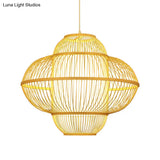 Bamboo Lantern Pendant Lamp - Beige Hanging Ceiling Light 18/23.5 Wide