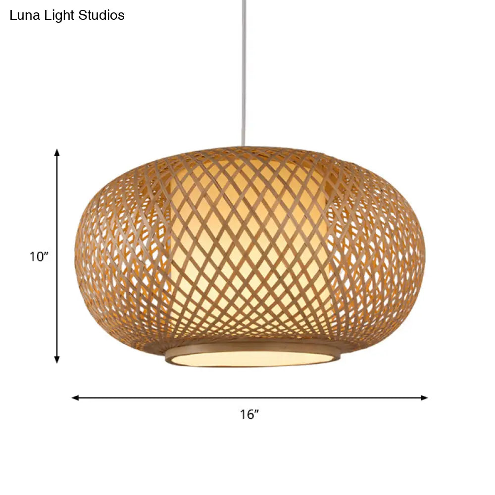 Bamboo Lantern Pendant Light - Tradition Style 1 Bulb 16’/19.5’ Wide Wood Hanging Lamp Kit