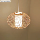 Bamboo Lantern Pendant Light - Tradition Style 1 Bulb 16’/19.5’ Wide Wood Hanging Lamp Kit