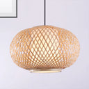 Bamboo Lantern Pendant Light - Tradition Style 1 Bulb 16’/19.5’ Wide Wood Hanging Lamp Kit / 16’