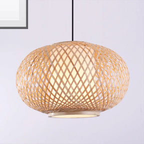 Bamboo Lantern Pendant Light - Tradition Style 1 Bulb 16’/19.5’ Wide Wood Hanging Lamp Kit / 16’