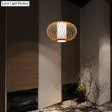 Bamboo Lantern Pendant Light - Tradition Style 1 Bulb 16’/19.5’ Wide Wood Hanging Lamp Kit