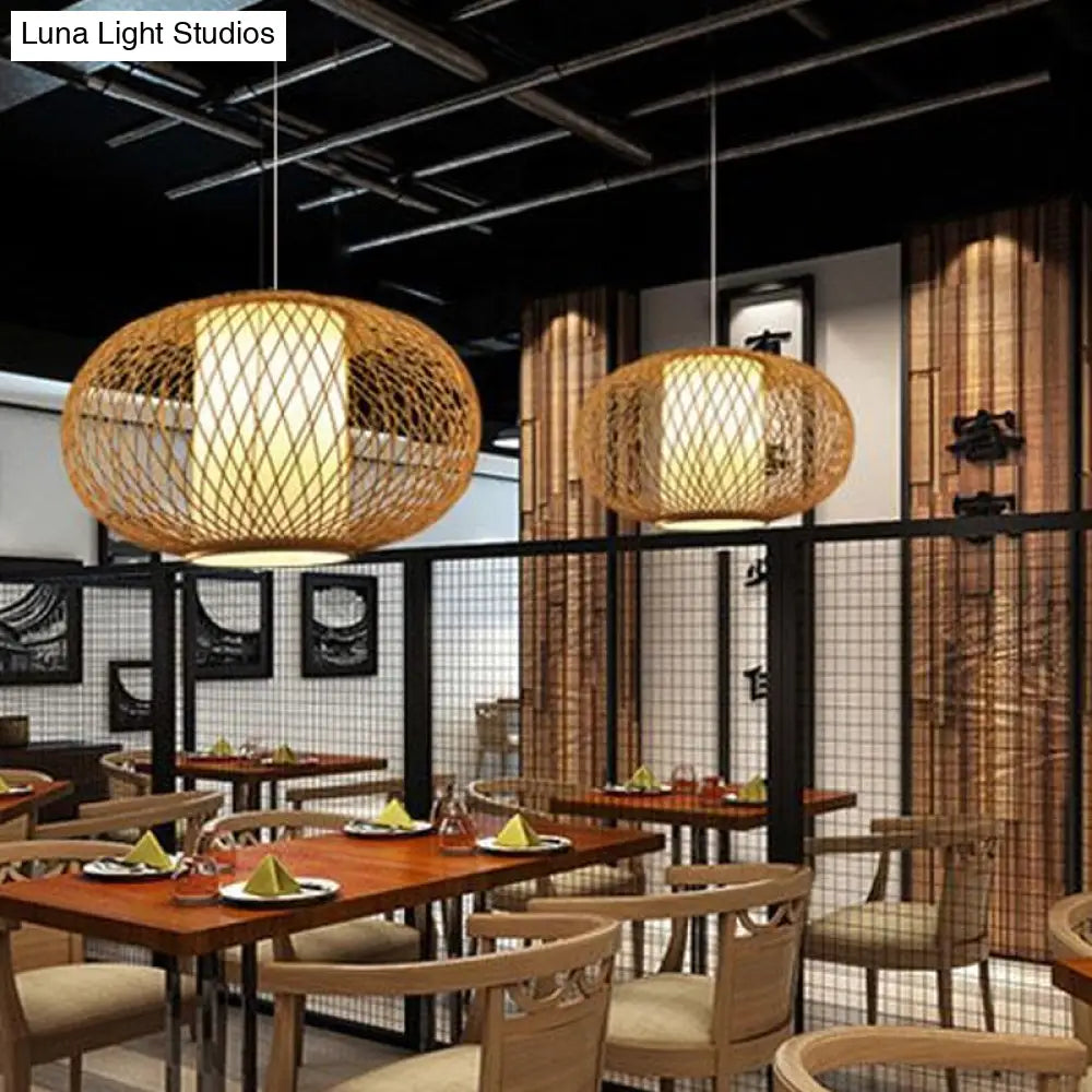 Bamboo Lantern Pendant Light - Tradition Style 1 Bulb 16’/19.5’ Wide Wood Hanging Lamp Kit
