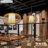 Bamboo Lantern Pendant Light - Tradition Style 1 Bulb 16’/19.5’ Wide Wood Hanging Lamp Kit
