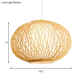 Bamboo Lantern Pendant Light - Tradition Style 1 Bulb 16’/19.5’ Wide Wood Hanging Lamp Kit