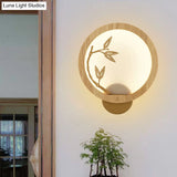 Bamboo Leaf Mural Lamp - Black/Beige Chinese Style Wood Led Wall Mount Light Fixture For Bedroom