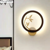 Bamboo Leaf Mural Lamp - Black/Beige Chinese Style Wood Led Wall Mount Light Fixture For Bedroom