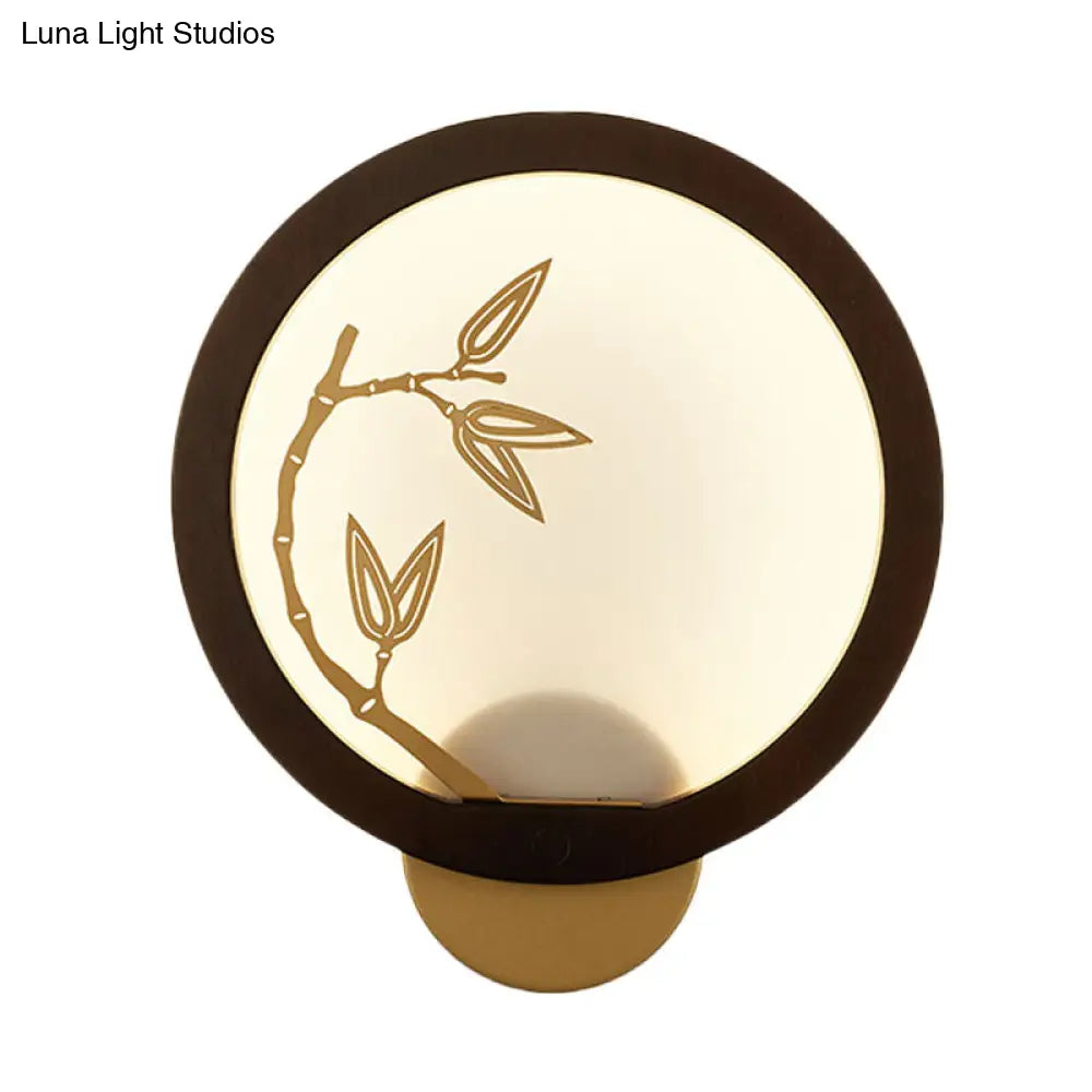 Bamboo Leaf Mural Lamp - Black/Beige Chinese Style Wood Led Wall Mount Light Fixture For Bedroom