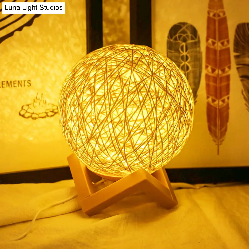 Bamboo Night Lamp: Contemporary Yellow Table Light With Wooden Base