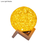 Bamboo Night Lamp: Contemporary Yellow Table Light With Wooden Base