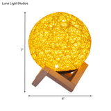 Bamboo Night Lamp: Contemporary Yellow Table Light With Wooden Base