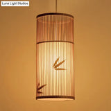 Bamboo Pendant Ceiling Light With Wood Cylindrical Pendulum - Asian Style Single Bulb Ideal For