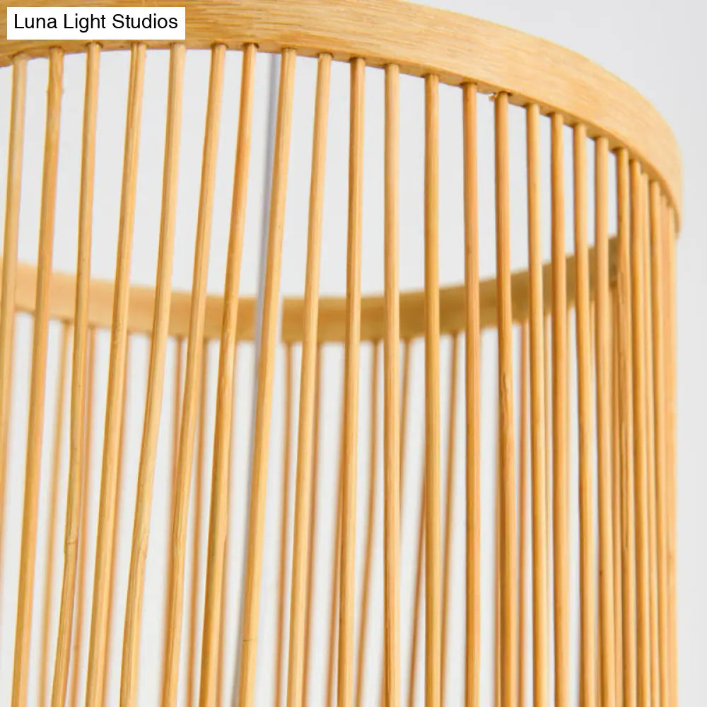 Bamboo Pendant Ceiling Light With Wood Cylindrical Pendulum - Asian Style Single Bulb Ideal For