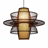 Bamboo Pendant Light: Chinese Style Coffee Cage Suspension 1-Light Fixture / Flower