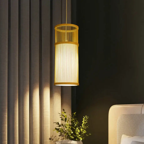 Bamboo Pendant Light: Modern Chinese Teahouse Ceiling Lamp Wood